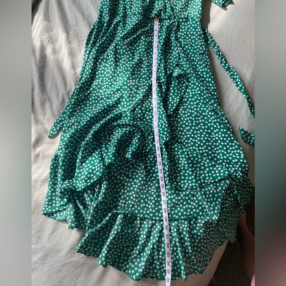 Evergreen Floral Print V-Neck Ruffle Trim Dress - Picture 8 of 8